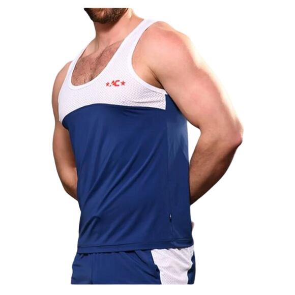 Andrew Christian Stretch Gym Tank Navy Large - Picture 2 of 10